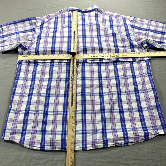Columbia PFG Shirt Mens XL Blue Plaid Button Up Vented Fishing Outdoor Camp - Picture 5 of 9
